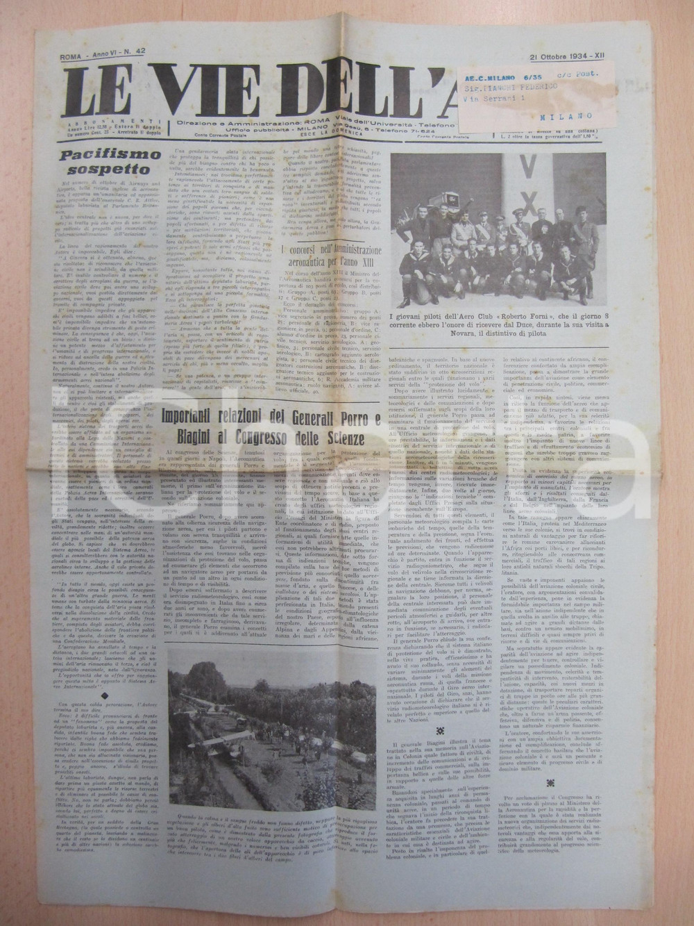 Giornale, rivista storica 1934 LE VIE DELL ARIA Il pacifismo sospetto dei Britannici Giornale 1