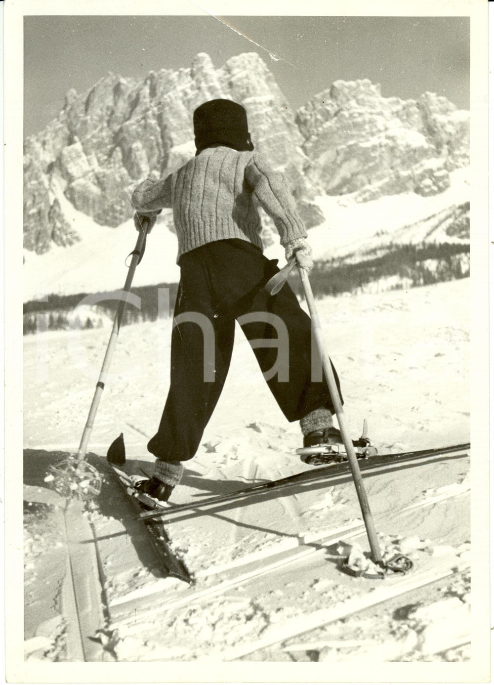 Fotografia d epoca originale 1939 CORTINA D AMPEZZO BL Allievo Scuola Nazionale SCI FISI Foto DANNEGGIATA 1