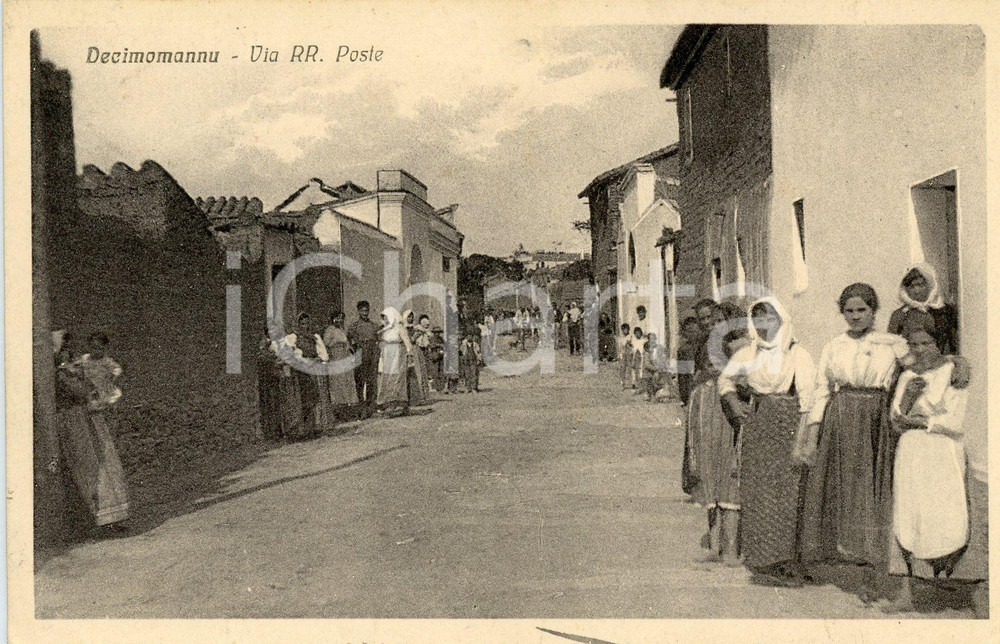 1933 DECIMOMANNU (CA) Via RR. Poste - Panorama - Cartolina ANIMATA FP VG  Cartolina postale d'epoca, viaggiata.CONDIZIONI: GFORMATO: FP    originale e autentica 1