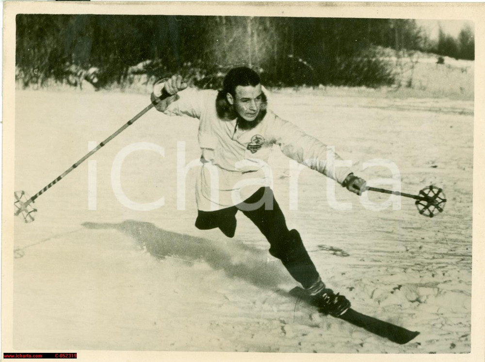 Fotografia d epoca originale 1939 QUEBEC Jean GOSSELIN skieur unijambiste PHOTO 1