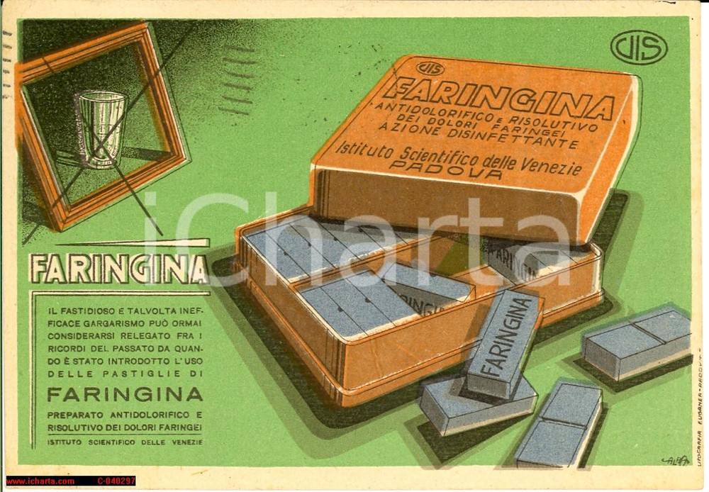 Cartolina originale da collezione 1947 PADOVA Ist. Scient. VENEZIE PubblicitÃ  FARINGINA 1