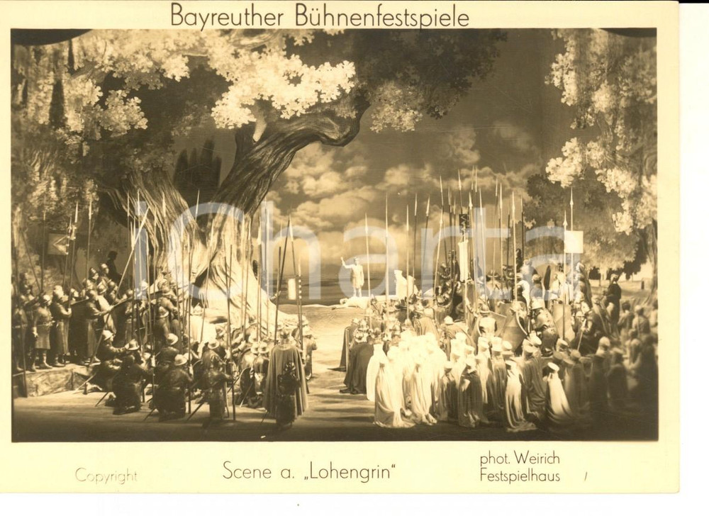 Materiale pubblicitario d’epoca 1940 ca BAYREUTH FESTIVAL Una scena del LOHENGRIN Cartolina FG NV 1