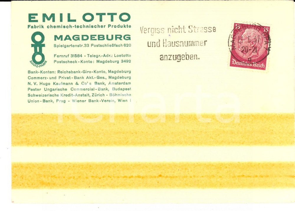 Cartolina originale da collezione 1937 MAGDEBURG Emil OTTO Fabrik chemischtechnischer Produkte Cartolina 1