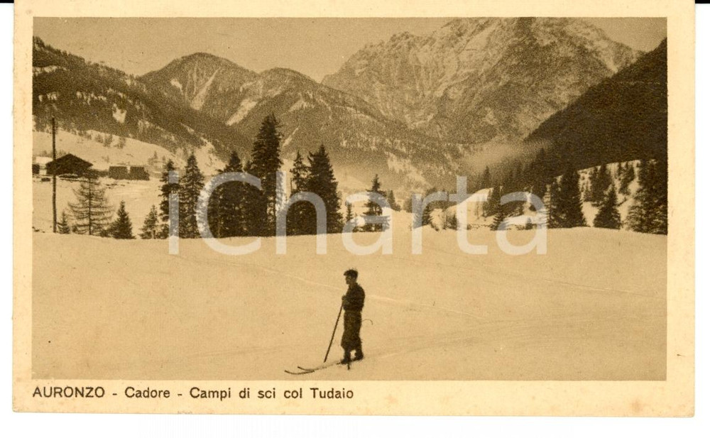 Cartolina originale da collezione 1935 AURONZO DI CADORE (BL) Campi di sci col TUDAIO FP VG 1