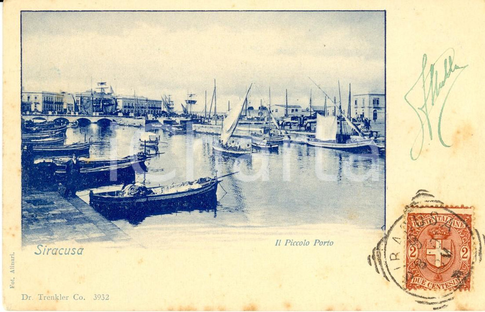 Cartolina originale da collezione 1900 ca SIRACUSA Barche ormeggioate al PICCOLO Porto Cartolina postale FP NV 1