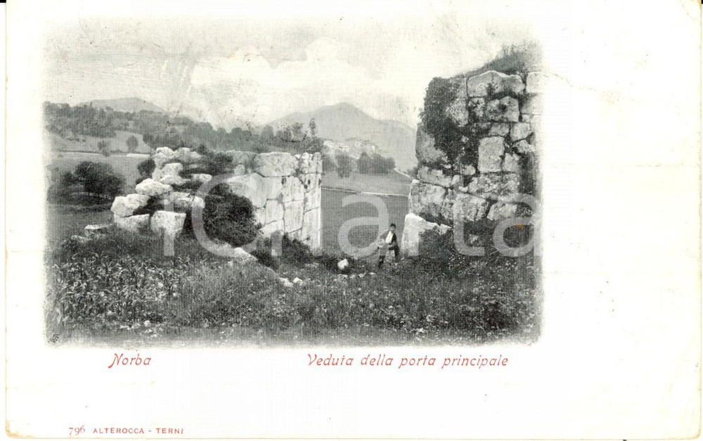 Cartolina originale da collezione 1903 NORMA LT La porta principale di NORBA LATINA Cartolina ANIMATA FP VG 1