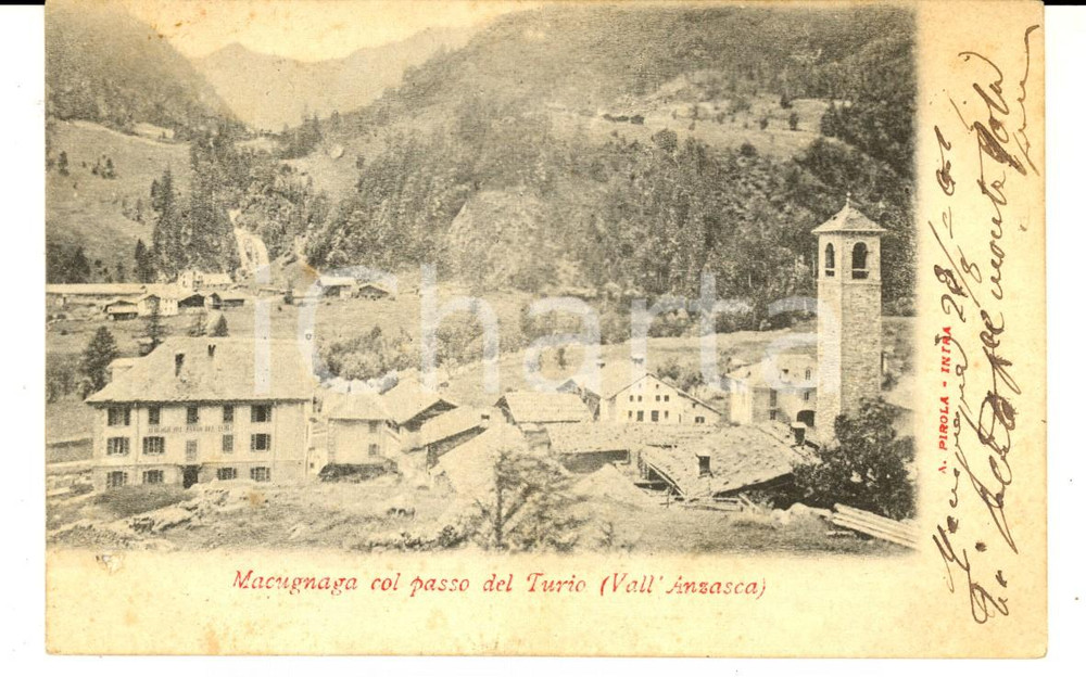 Cartolina originale da collezione 1901 MACUGNAGA NO Veduta con  passo del TURIO Cartolina postale FP VG 1