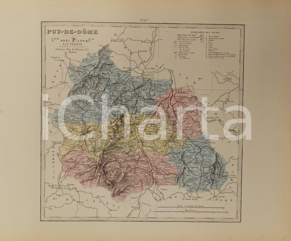 Stampa, bozzetto originale 1870 ca Grand Atlas DÃ©partemental de la France  PuydeDÃ´me Ed. PILON Tav. 67 1
