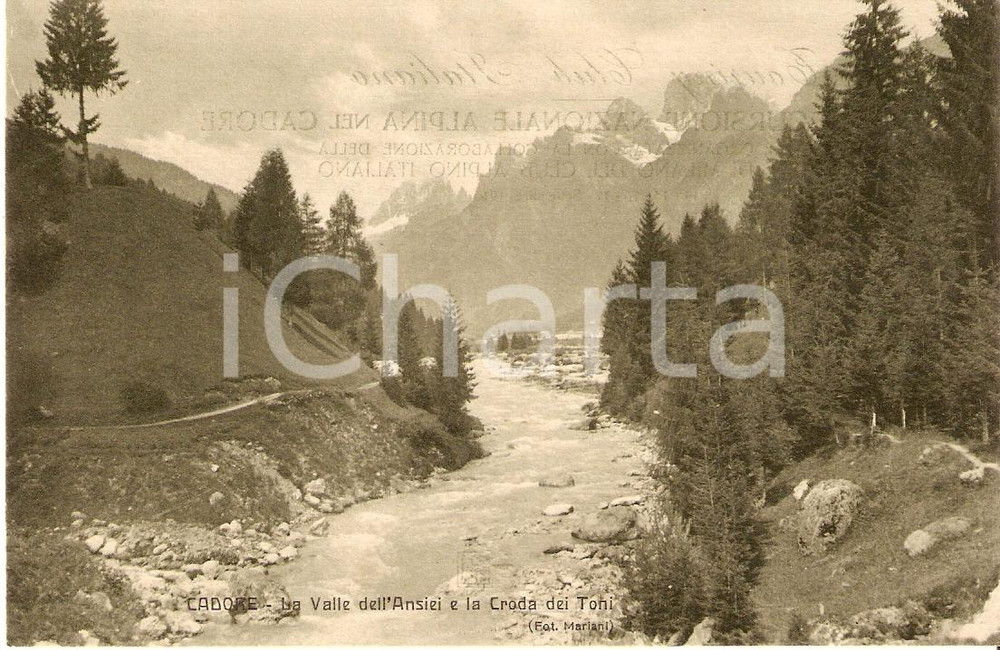 Cartolina originale da collezione 1913 Touring Club Italiano CADORE Valle dell'Ansiei CRODA DEI TONI FP NV 1