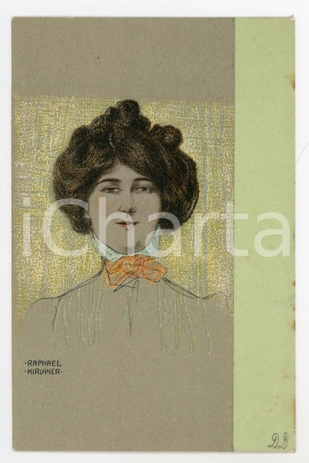 1901 ART NOUVEAU Artist Raphael KIRCHNER - Portrait of a lady - Postcard  Cartolina postale d'epoca, opera dell'artista e illustratore Raphael Kirchner, viaggiata.CONDIZIONI: POOR (strappo di circa 1 cm al lato destro e lievi fioriture)FORMATO: FP    originale e autentica 1