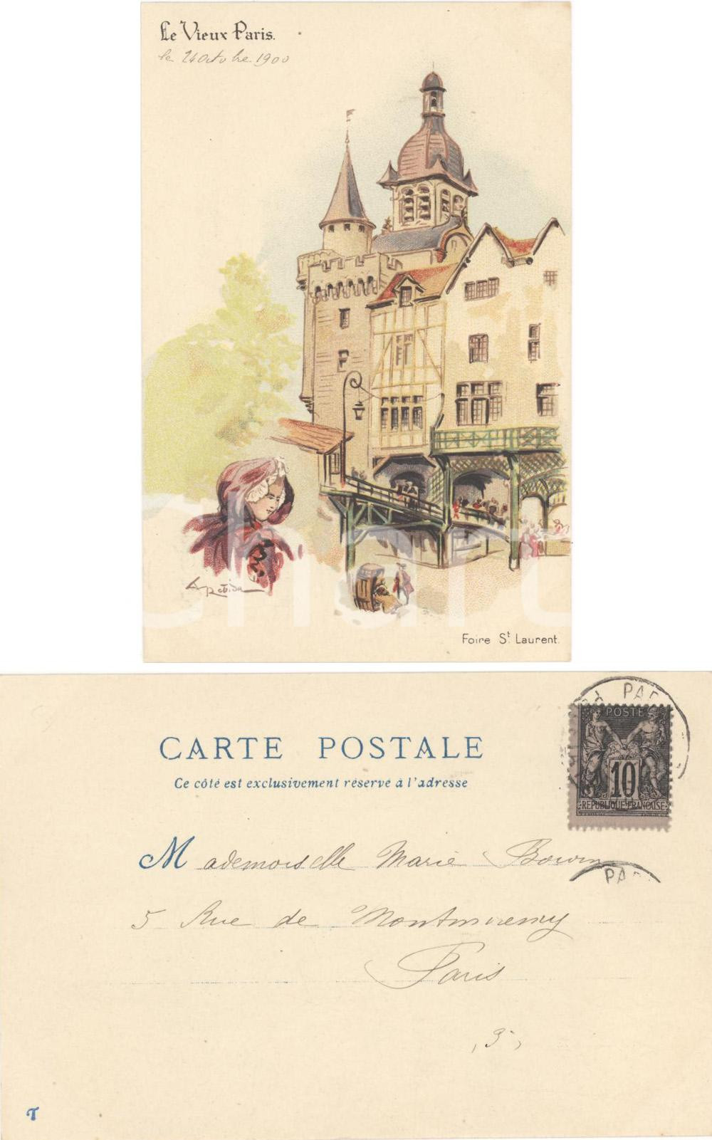 Cartolina originale da collezione 1900 PARIGI illustrata FOIRE St. LAURENT FP VG animata 1