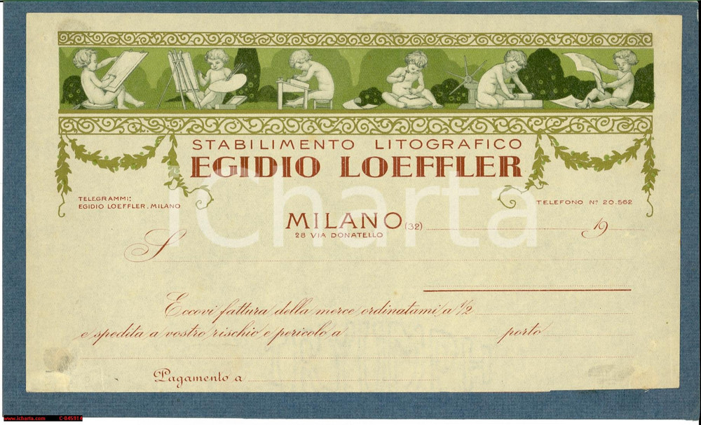 Documento originale, autentico 1900 ca MILANO Stabilimento litografico Egidio LOEFFLER 1