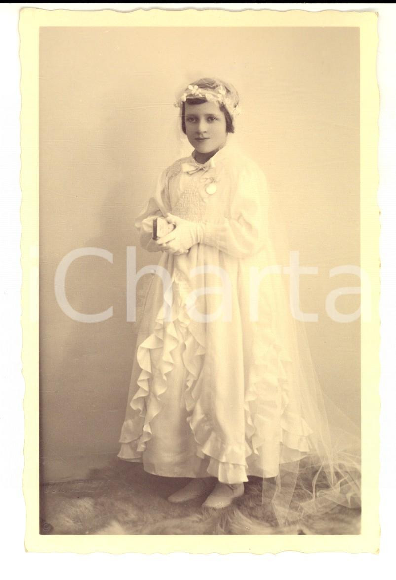 Fotografia d epoca originale 1930 ca PADOVA Bambina nel giorno della Prima Comunione Foto GABRIOTTI FP 1