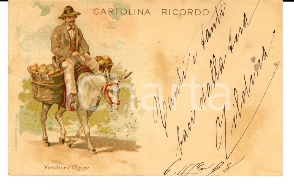 Cartolina originale da collezione 1898 Cartolina folcloristica VENDITORE LIGURE Cartolina FP VG 1