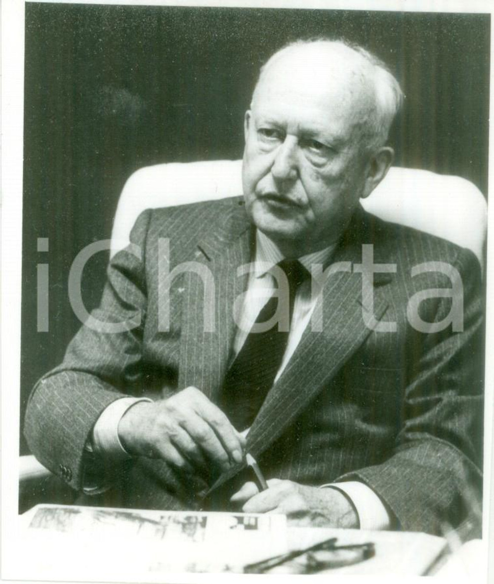 Fotografia d epoca originale 1985 ca PARIS Pierre PFLIMLIN durante una riunione politica Foto 1