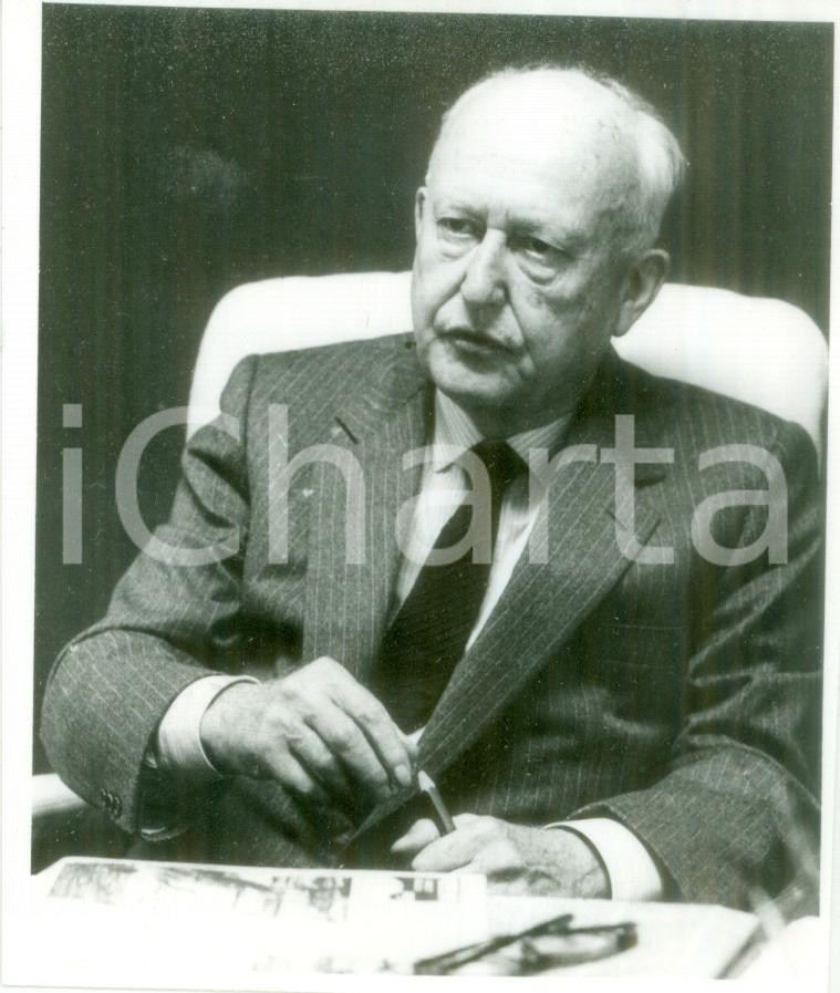 Fotografia d epoca originale 1985 ca PARIS Pierre PFLIMLIN durante una riunione politica Foto 1