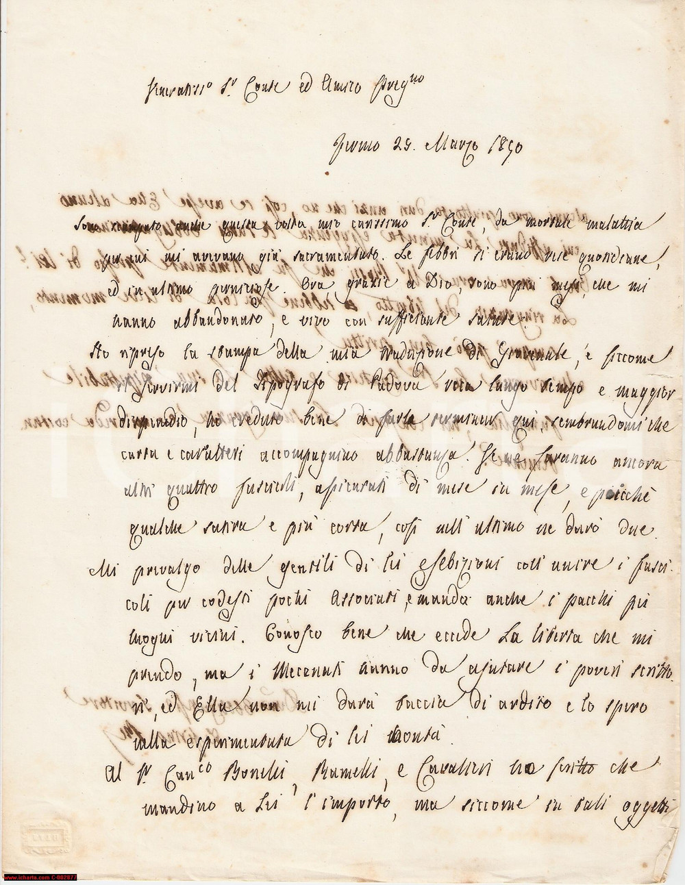 Autografo originale 1850 FERMO Zeffirino RE malato e scampato alla morte AUTOGRAFO 1