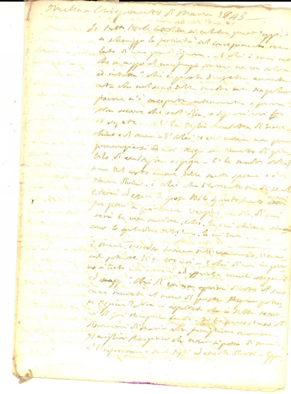 Manoscritto, lettera originale 1843 CONVERSANO ? Omelia per il concepimento di Maria Manoscritto 10 pp. 1