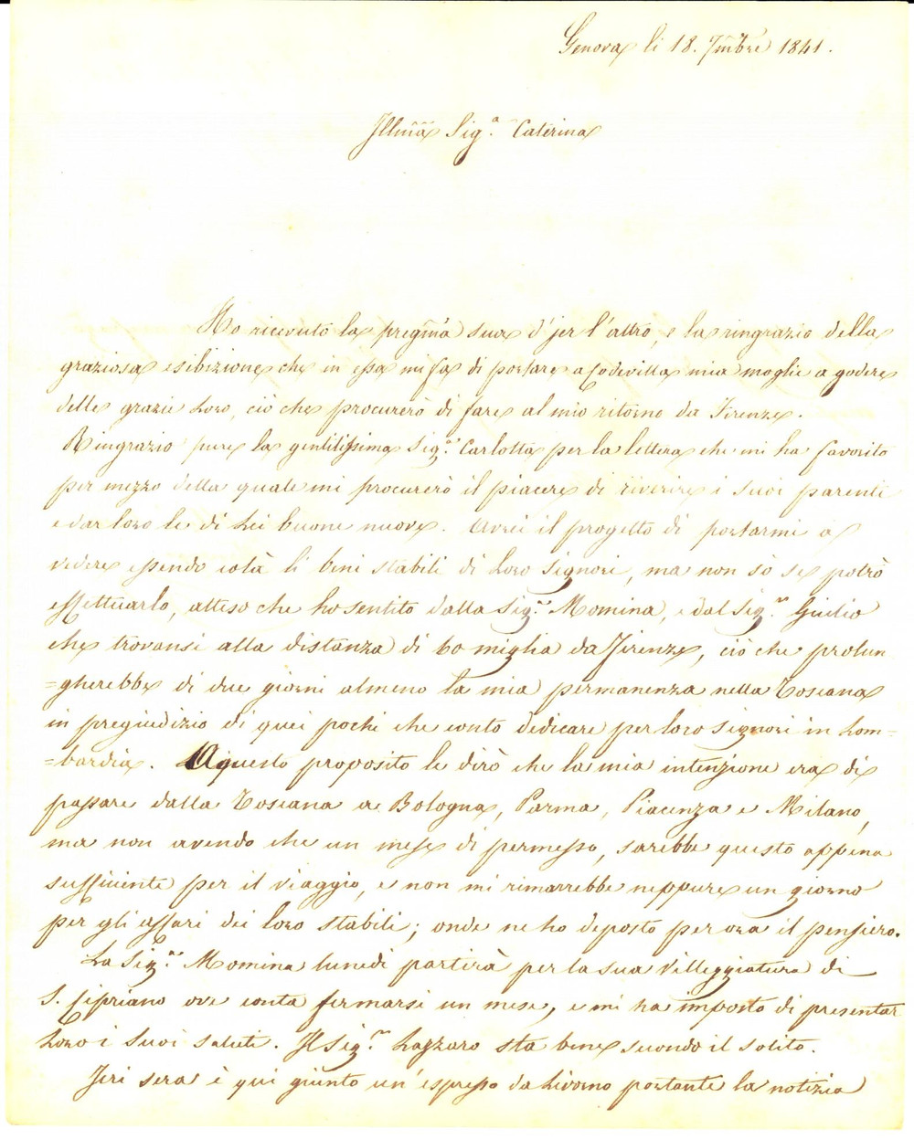 Documento originale, autentico 1841 GENOVA Agente VERNENGO a Caterina NEGROTTO CAMBIASO su beni di famiglia 1
