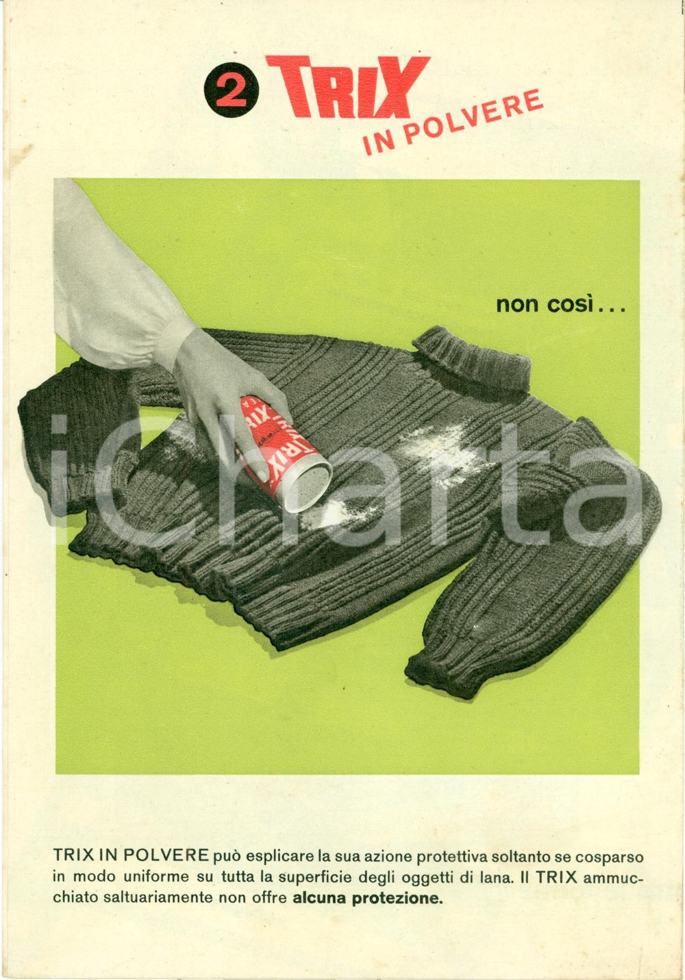 Materiale pubblicitario d’epoca 1945 ca TRIX IN POLVERE Preparato antitarme Opuscolo ILLUSTRATO 1