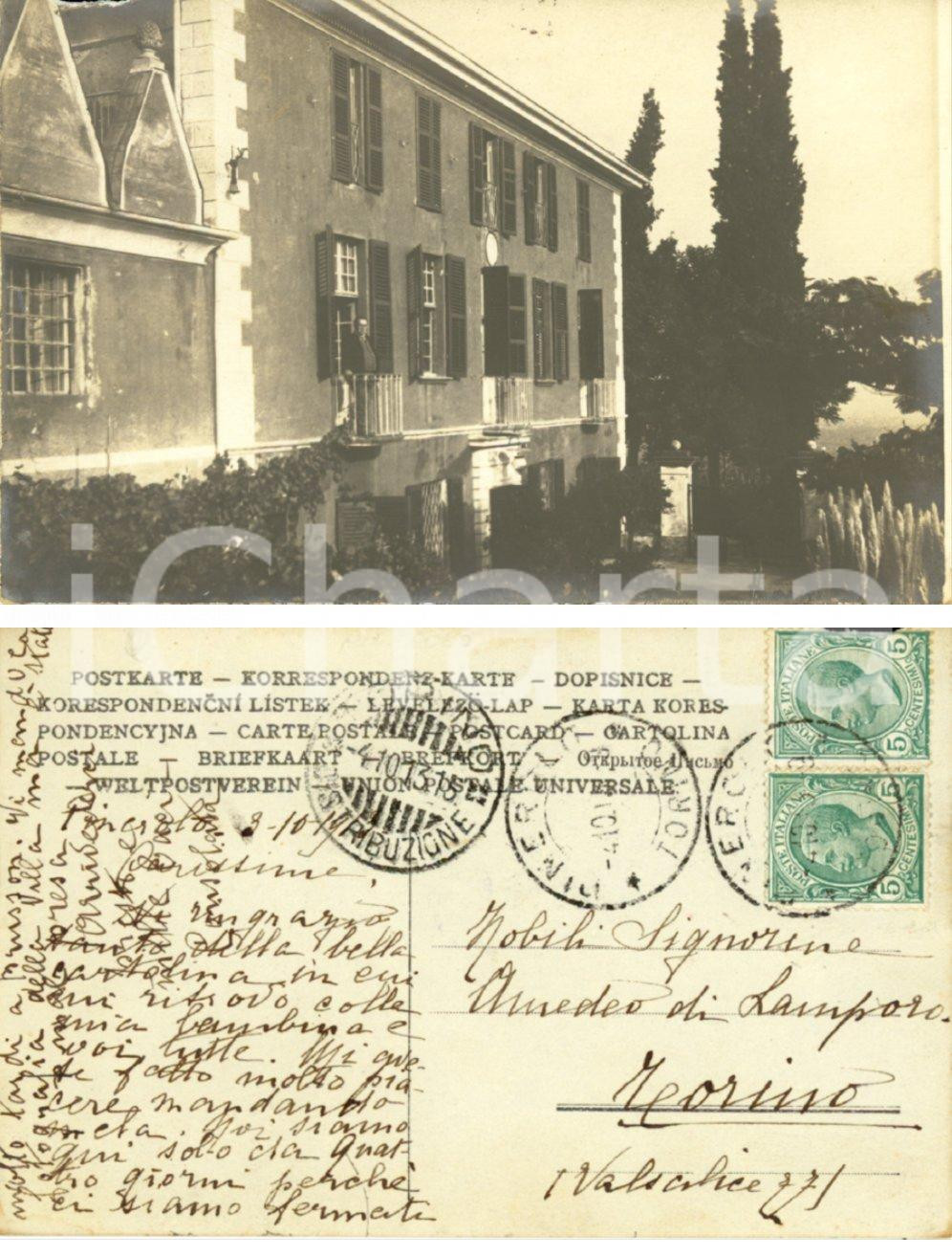 Autografo originale 1913 PINEROLO TO Villa signorile Cartolina a nobili AMEDEO DI LAMPORO 1