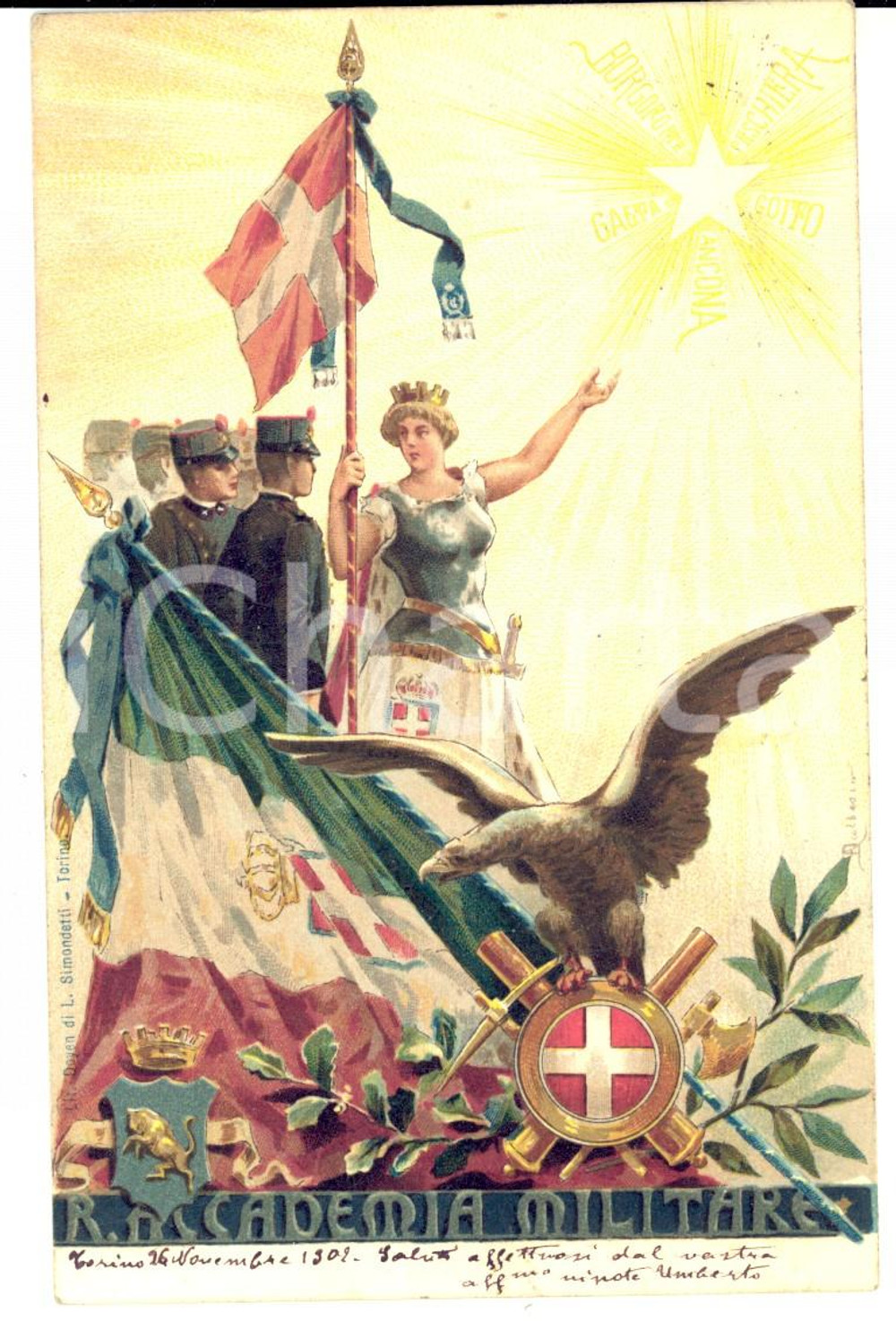 Cartolina originale da collezione 1902 TORINO Cartolina Regia Accademia Militare all'avv. Paolo DOGLIOTTI FP VG 1