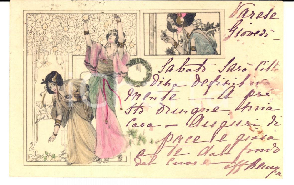 Autografo originale 1900 ca VARESE Cartolina a Leontina GIACOBAZZI VISTARINO *LIBERTY VINTAGE 1