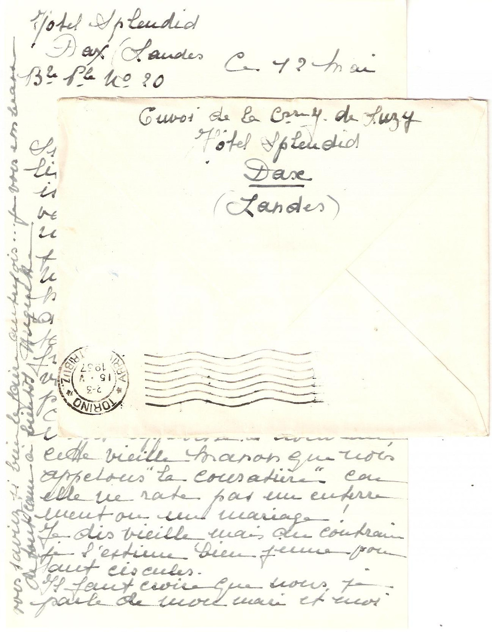 Manoscritto, lettera originale 1957 DAX F Notizie famiglia Huguette DE LUZY Autogr. 1