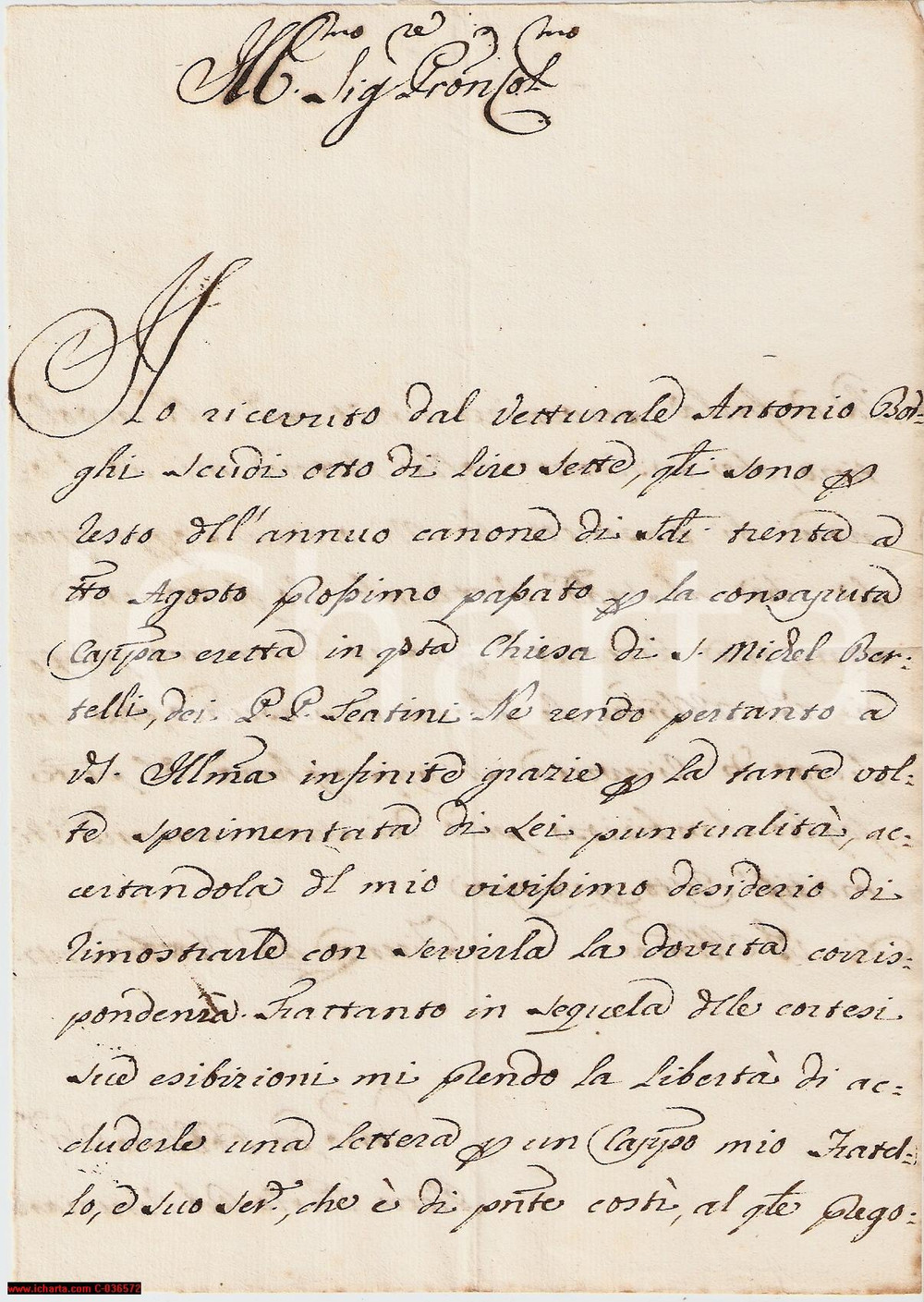 Manoscritto, lettera originale 1747 FIRENZE Finanziamento Cappella Chiesa di S.Michele 1