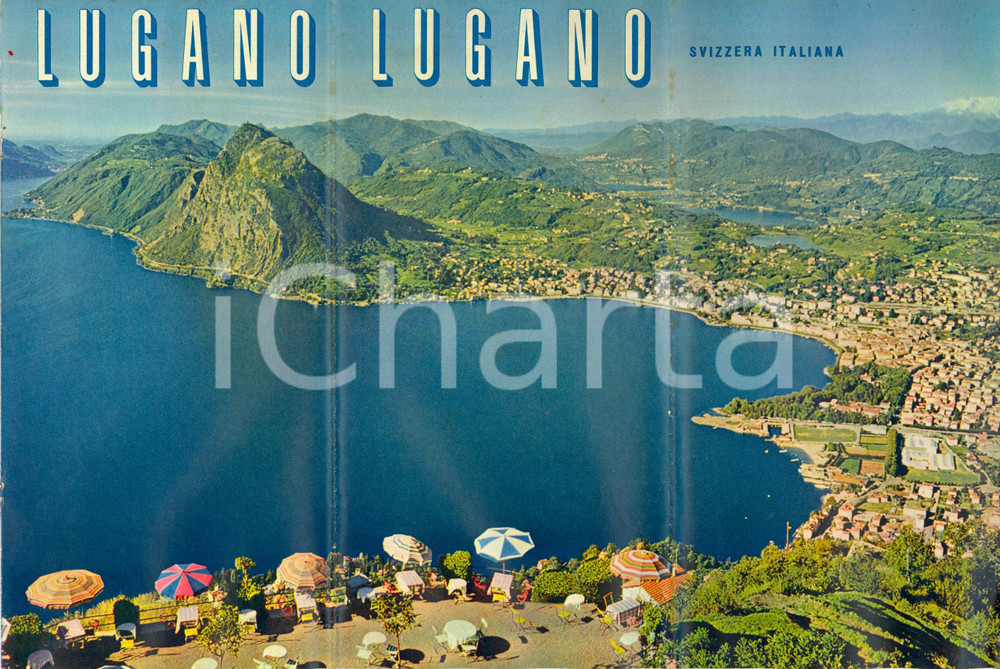 Materiale pubblicitario d’epoca 1950 ca LUGANO CH SVIZZERA italiana Opuscolo turistico ILLUSTRATO con mappa 1