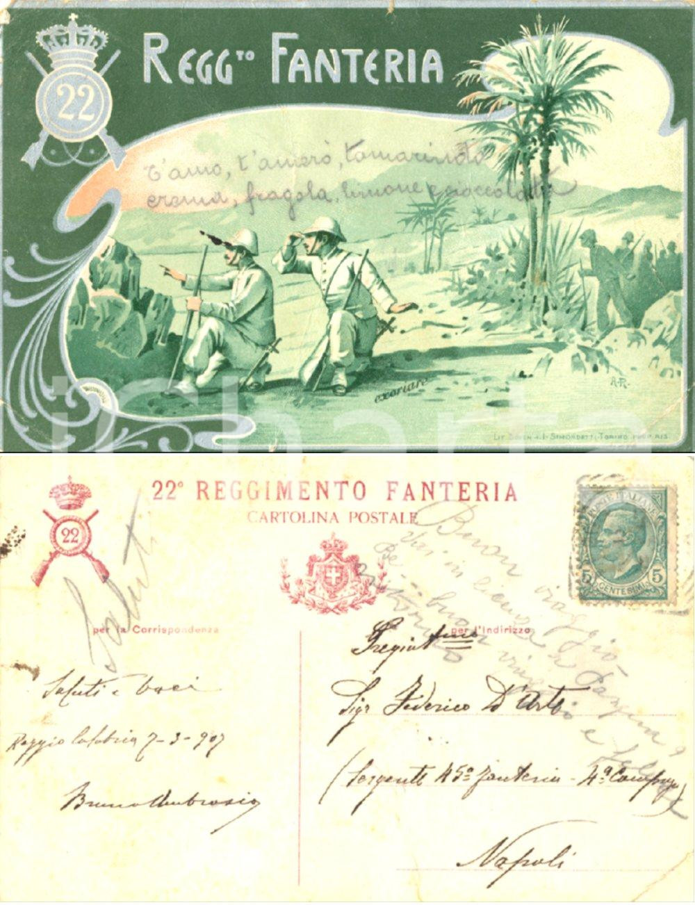 Autografo originale 1907 REGGIO CALABRIA 22Â° Reggimento FANTERIA *Autografo Bruno AMBROSIO FP 1