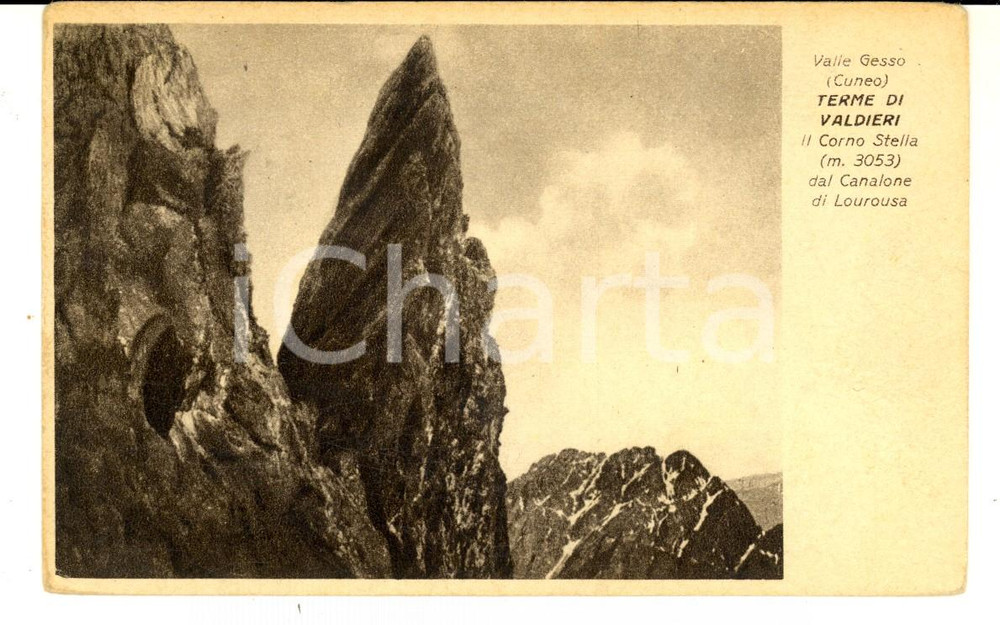 Cartolina originale da collezione 1943 TERME DI VALDIERI (CN) Corno STELLA dal Canalone di Lourousa 1