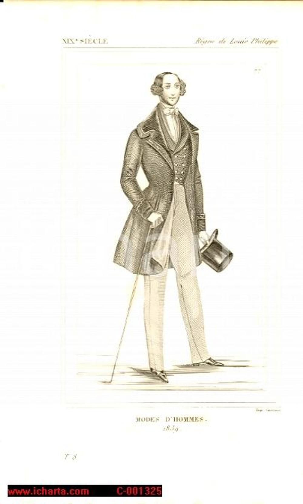Stampa, bozzetto originale 1852 REGNE de LOUIS PHILIPPE I Modes d hommes en 1839 1