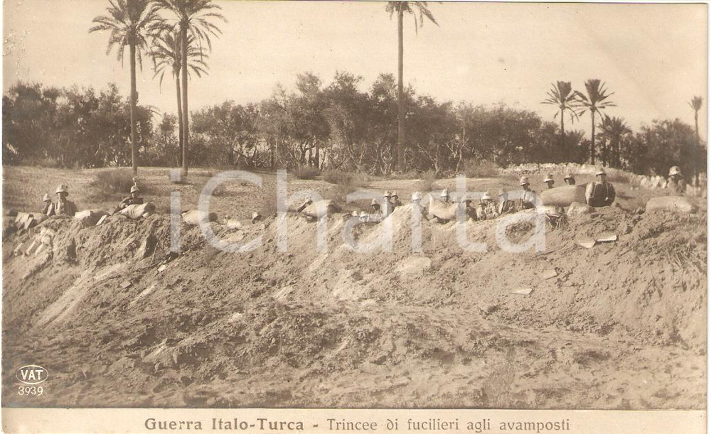 Cartolina originale da collezione 1925 ca LIBIA Guerra ITALO-TURCA Trincee di fucilieri *Cartolina FP NV 1