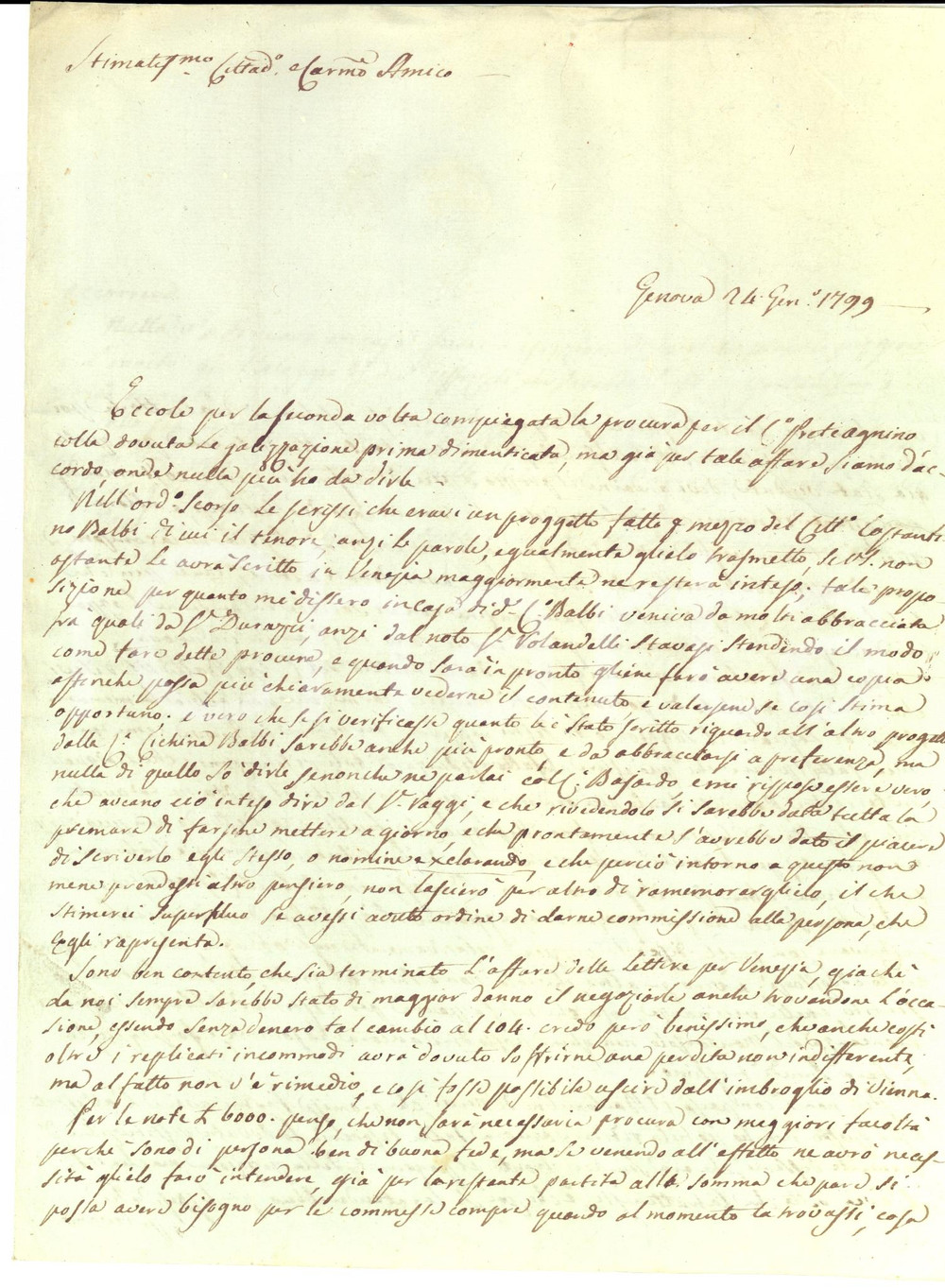 Documento originale, autentico 1799 GENOVA Alessandro SOLARI su vendita ville Padri delle Scuole Pie Autografo 1