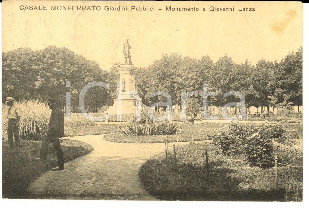 Cartolina originale da collezione 1919 CASALE MONFERRATO Giardini pubblici  Monumento a Giovanni LANZA Cartolina 1