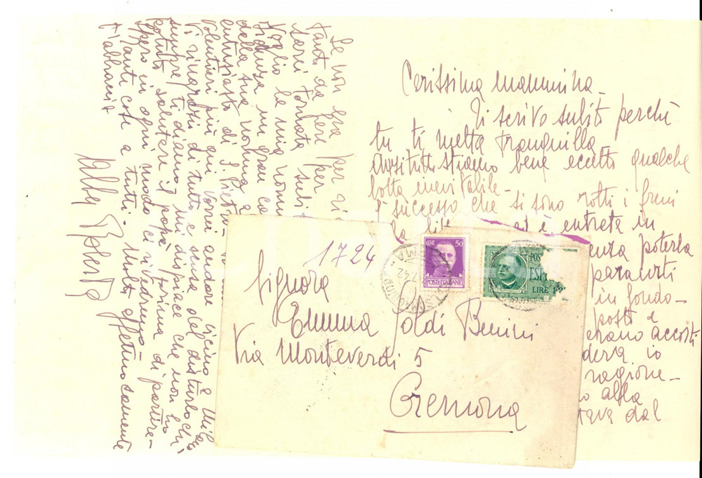 Manoscritto, lettera originale 1942 SALSOMAGGIORE (CR) Alba SOLDI vittima di incidente in littorina senza freni 1