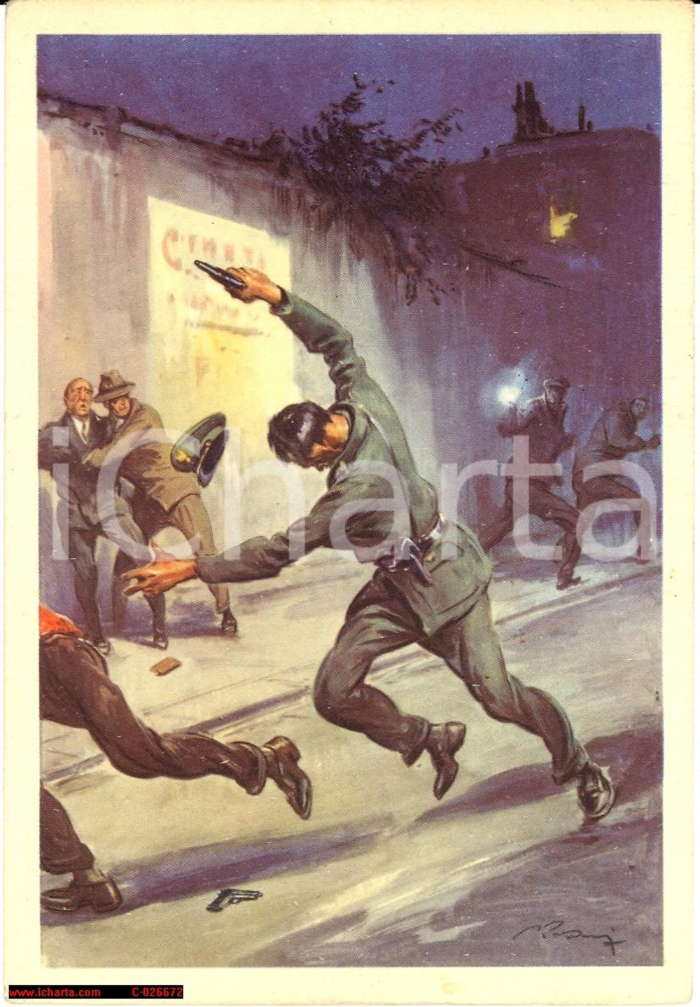 Cartolina originale da collezione 1947 Luigi Marconi - Morte di un eroe *Illustrata 1