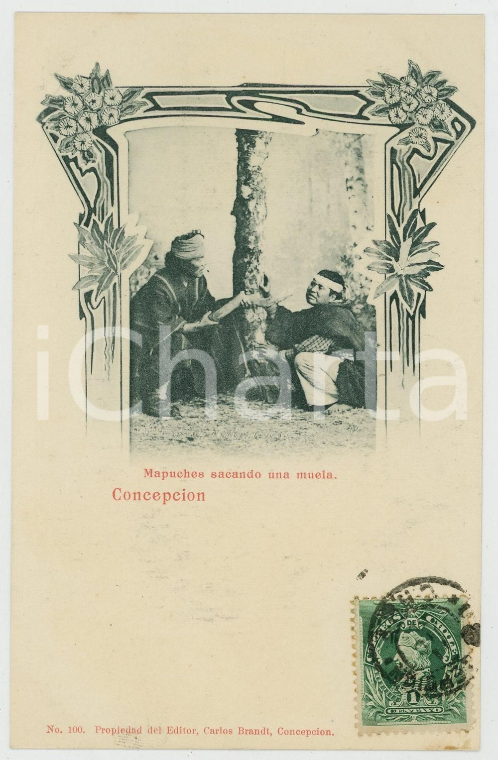 1900 ca CONCEPCION (CHILE) Mapuches sacando una muela -Tarjeta postal  Cartolina postale d'epoca, con bollo e timbro, non scritta.CONDIZIONI: GFORMATO: FP    originale e autentica 1