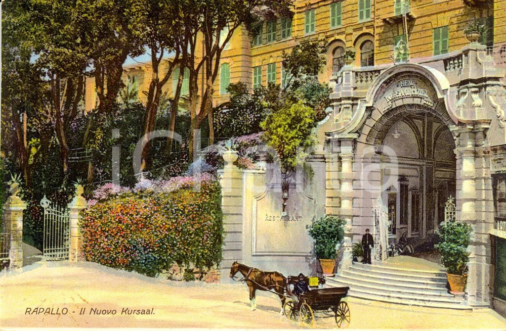 Cartolina originale da collezione 1920 ca RAPALLO (GE) Il nuovo hotel KURSAAL *Cartolina ANIMATA con calesse FP NV 1