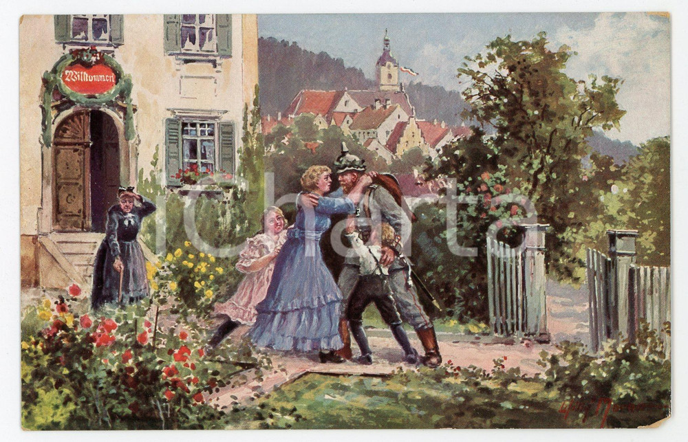 1920 ca DEUTSCHES HEER Glückliches wiedersehen ILLUSTRATED Postcard FP NV  Cartolina postale d'epoca, non viaggiata. FAIR/discreto Lievi smussature agli angoli Formato: FP originale e autentica 1