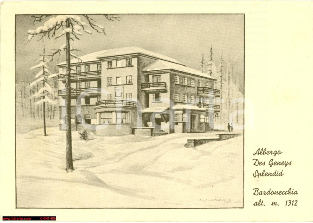 Cartolina originale da collezione 1942 BARDONECCHIA (TO) Albergo DES GENEYS-SPLENDID FG 1