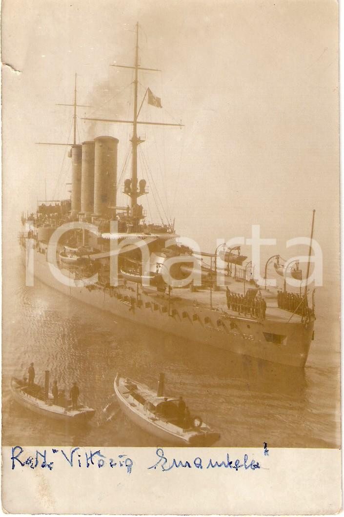 Cartolina originale da collezione 1911 MARINA MILITARE Regia nave VITTORIO EMANUELE con pilotine *Cartolina FP VG 1
