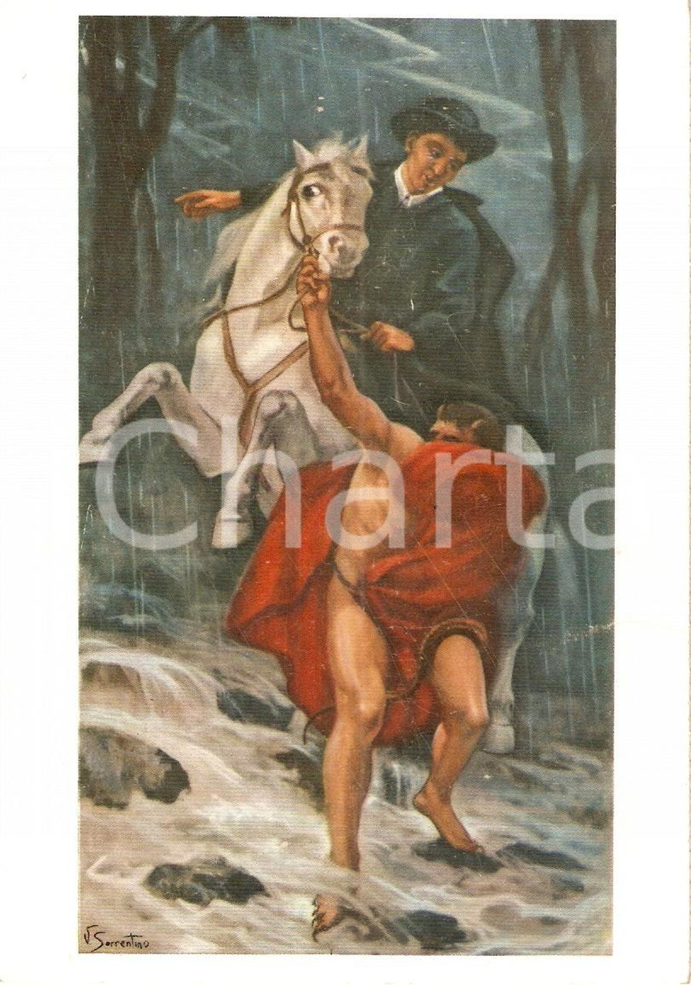 Cartolina originale da collezione 1950 BASILICATA Diavolo guida cavallo San Gerardo MAIELLA attraverso OFANTO *FG 1