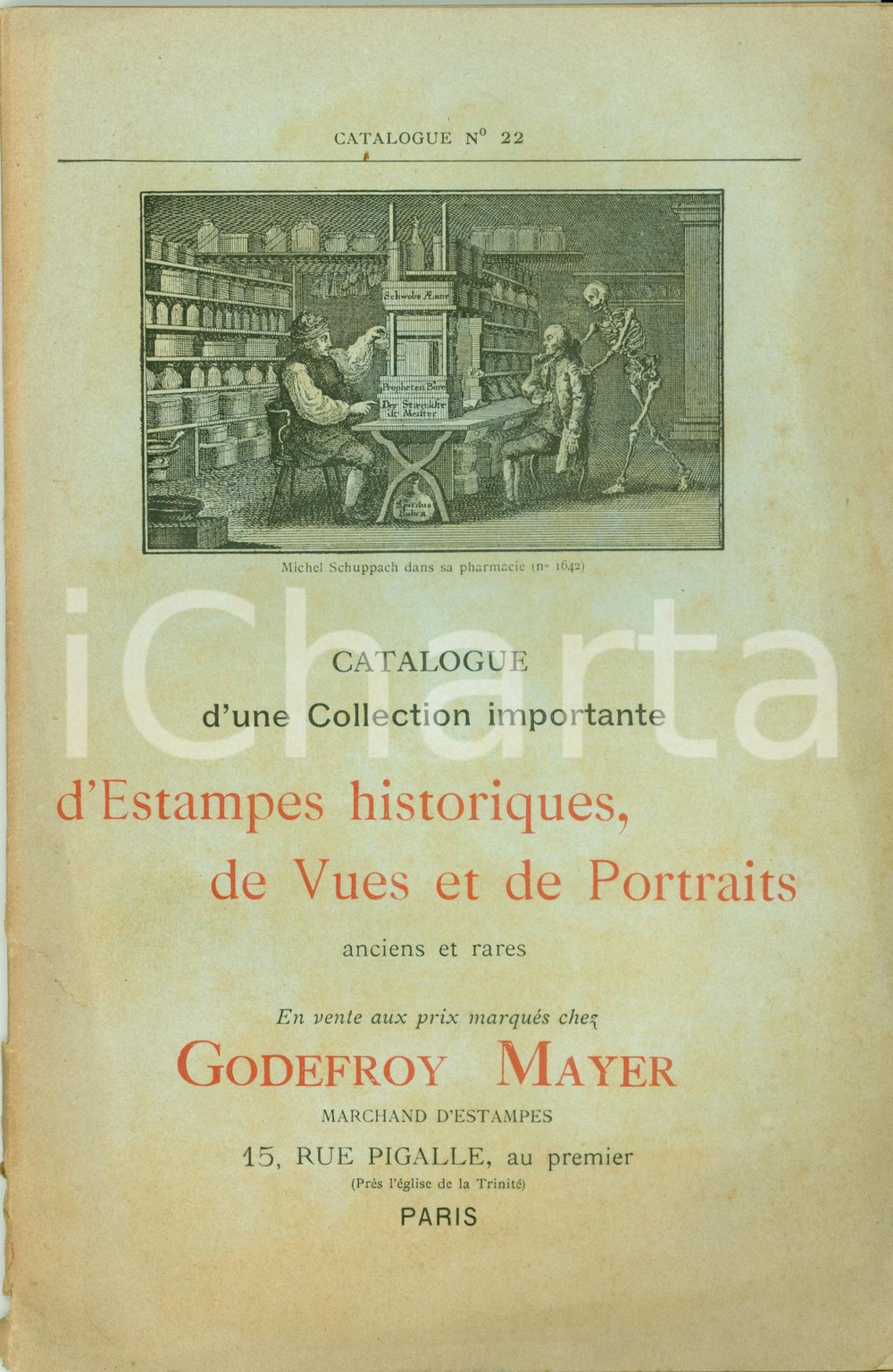 Libro, pubblicazione d epoca 1890 ca PARIS Librairie Godefroy MAYER Collection estampes historiques Catalogue 1