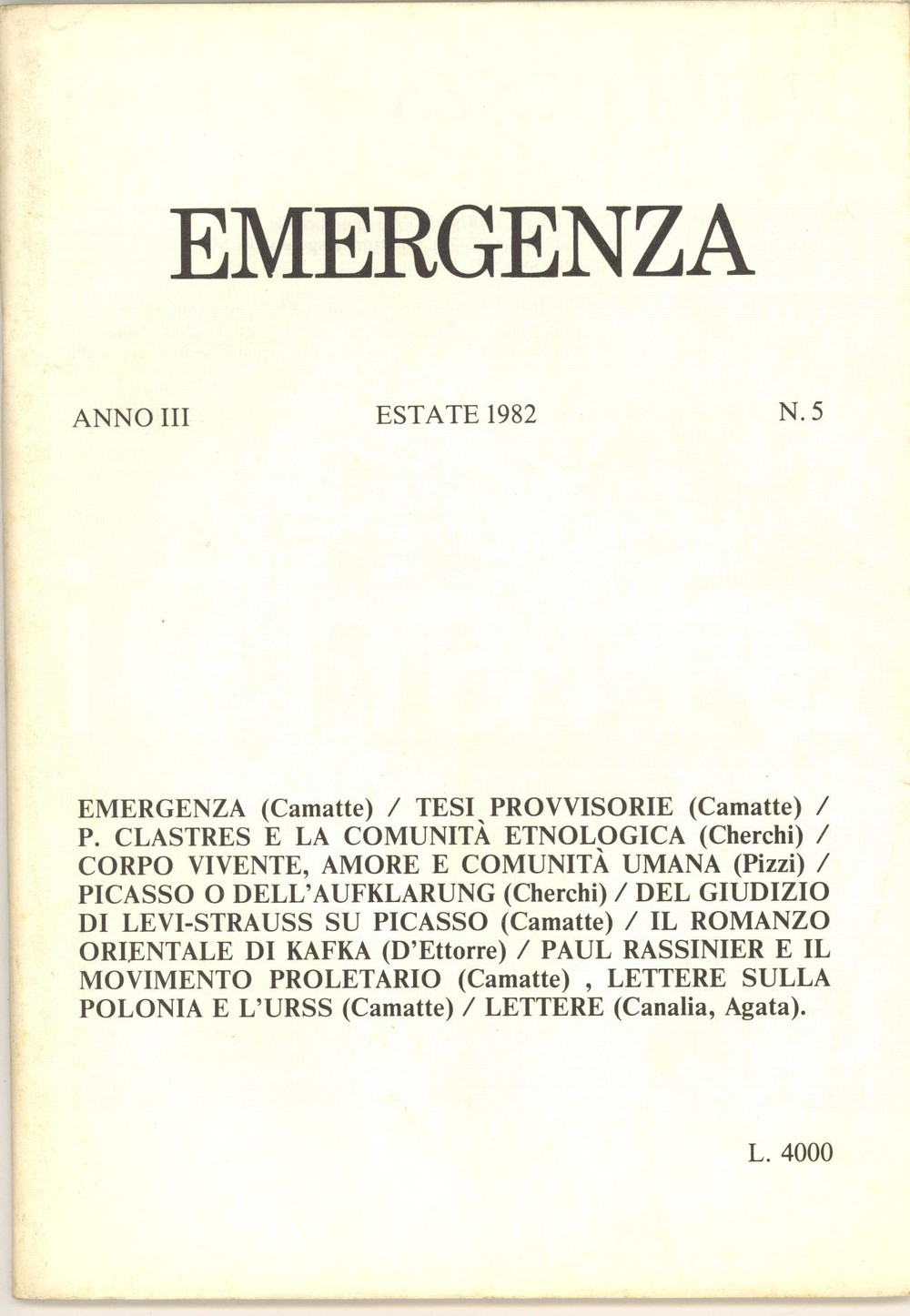 Giornale, rivista storica 1982 EMERGENZA Paul Rassinier e il movimento proletario  Rivista nÂ° 5 1