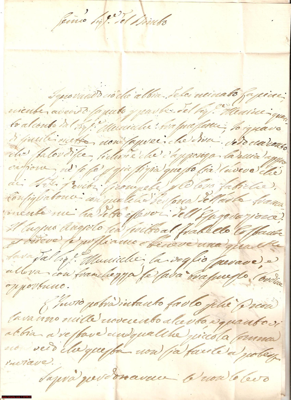 Manoscritto, lettera originale 1835 CASTIGLION FIORENTINO AR Affari Redditi DEL BIMBO 1