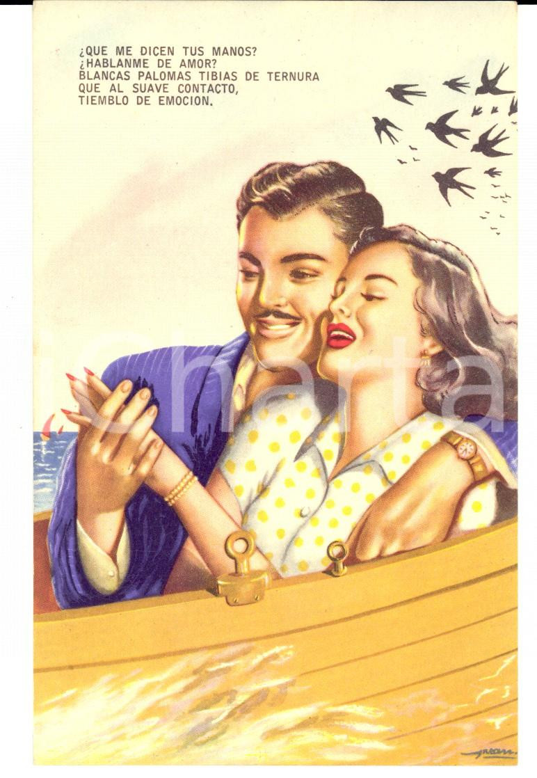 Cartolina originale da collezione 1910 ca ARGENTINA Tus manos hablan de amor Tarjeta especial para novios FP NV 1