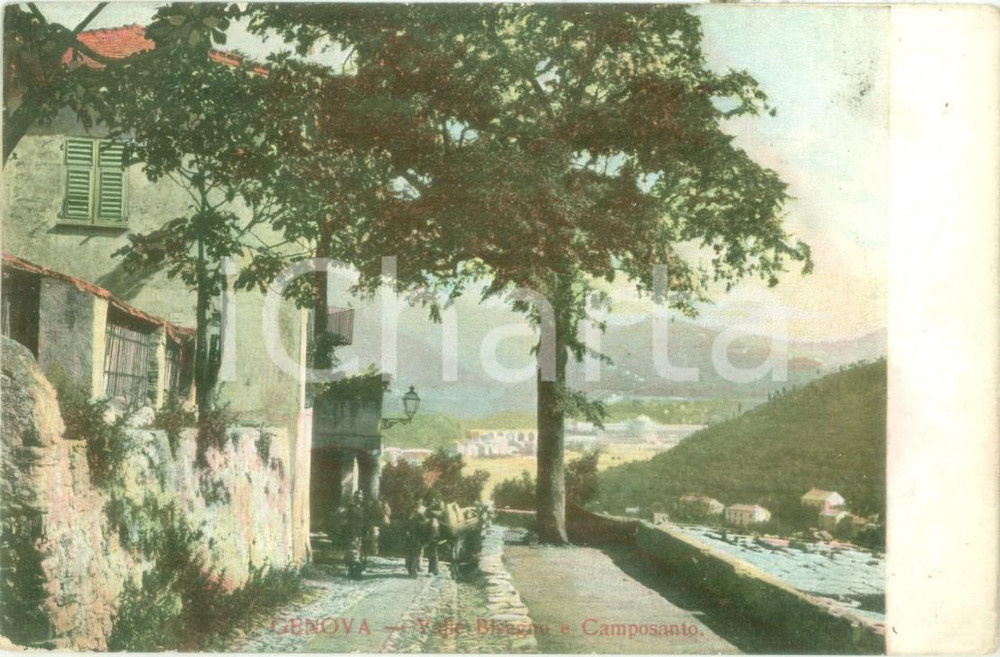 Cartolina originale da collezione 1925 ca GENOVA valle BISAGNO e Camposanto Cartolina ANIMATA FP NV 1