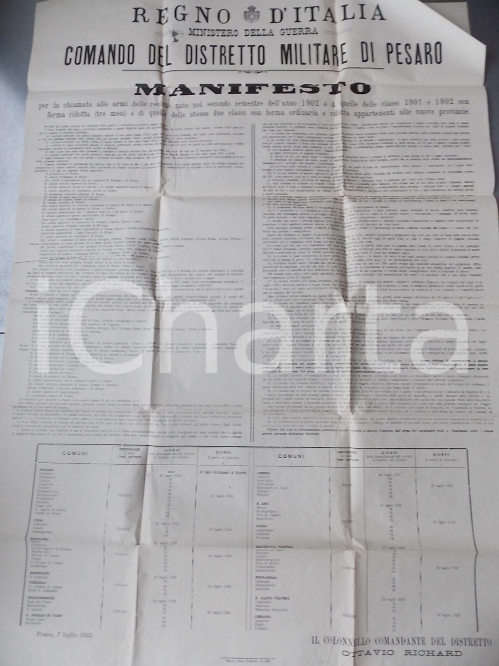 Documento originale, autentico 1922 PESARO Chiamata alle armi reclute nate nel 19011902 Manifesto 70x100 1